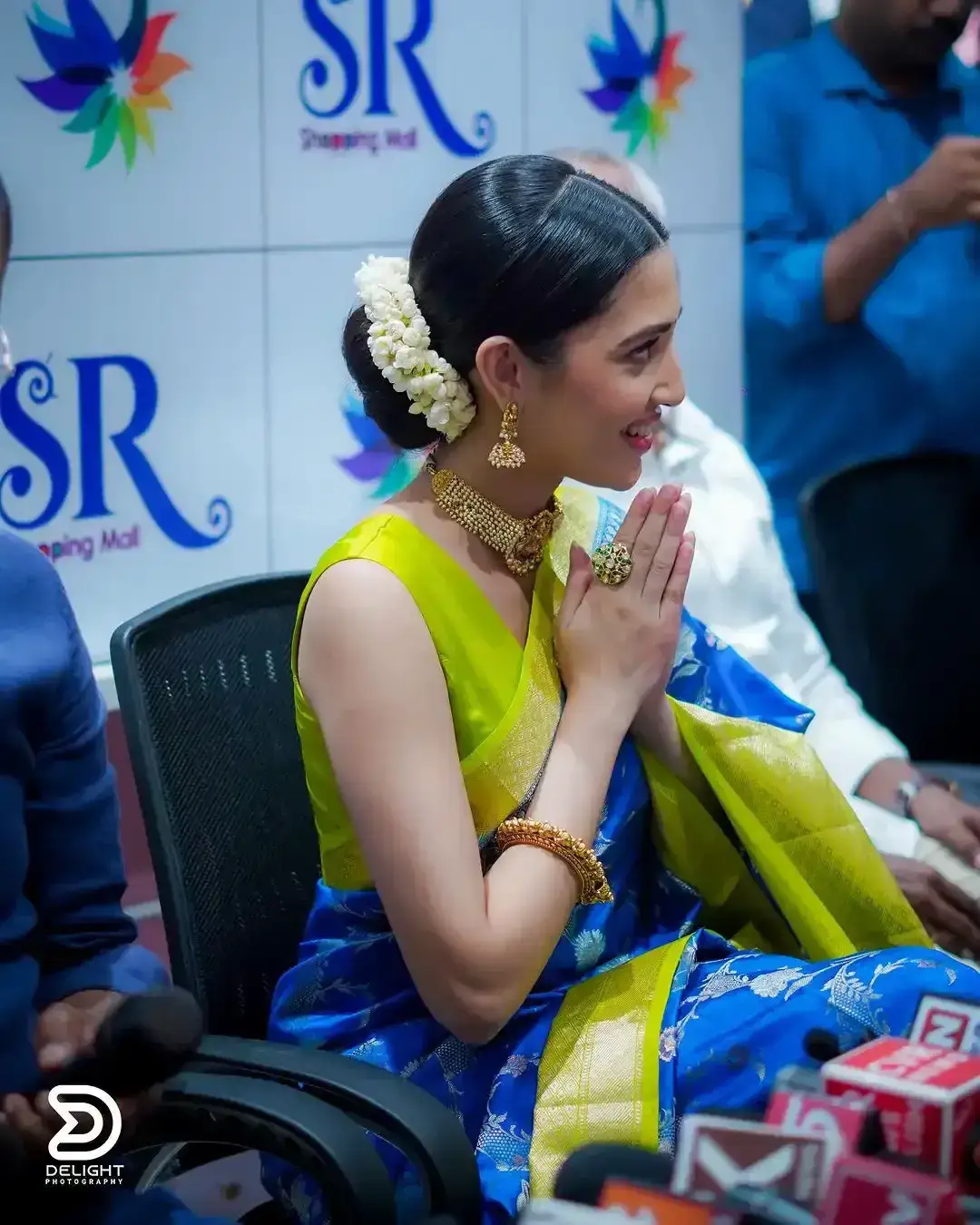 NEHA SHETTY IN BLUE SAREE AT SHOPPING MALL LAUNCH 3